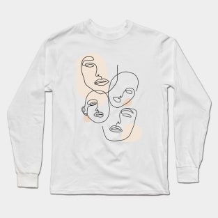 Line Drawing of women faces boho Long Sleeve T-Shirt